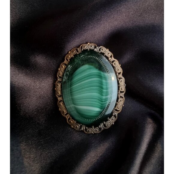 Rare Find Vintage WEST GERMANY Signed Green Glass Brooch Pin - Picture 1 of 7